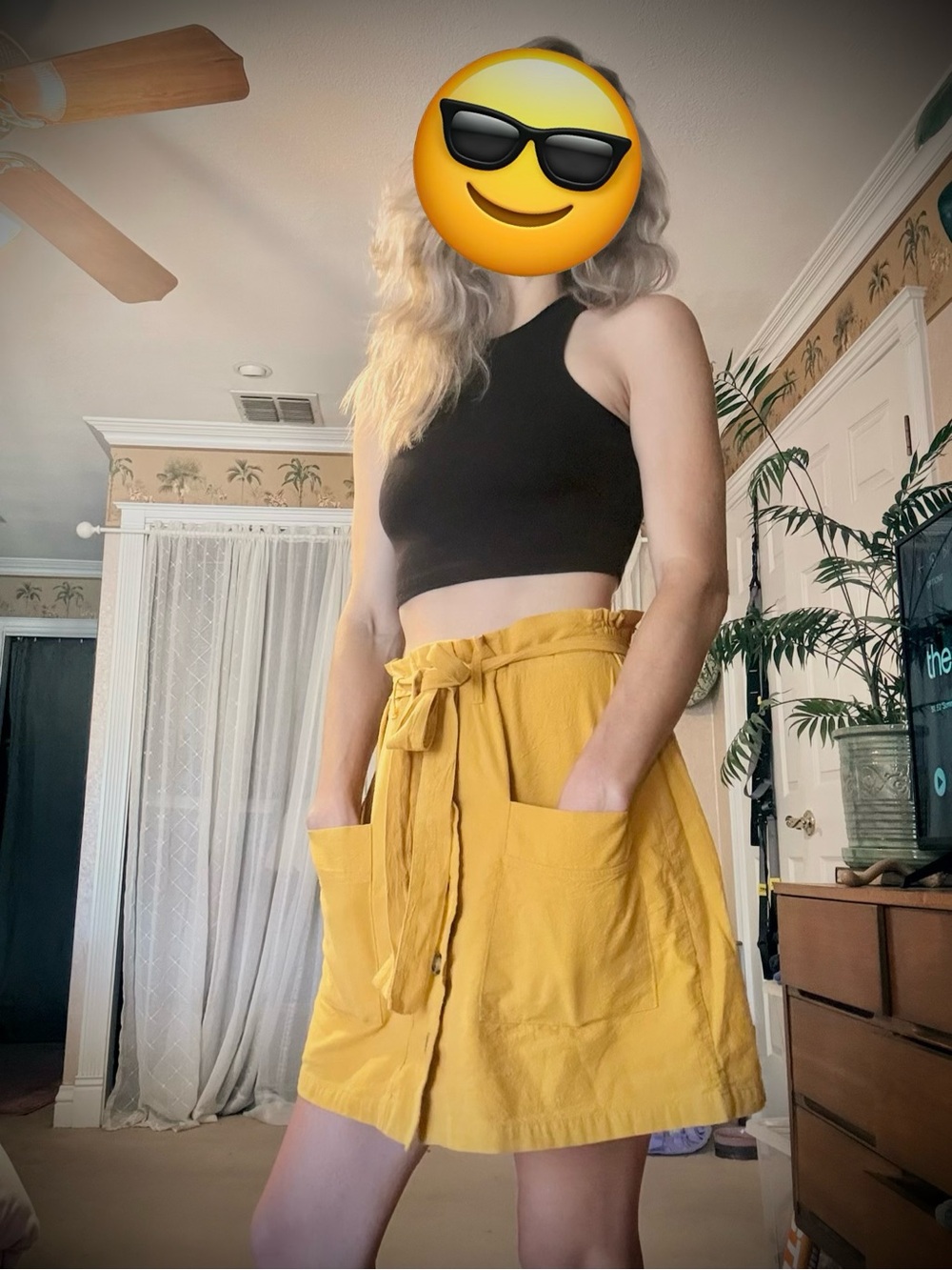🌻 Yellow Paperbag Waist Button Front Utility Mini Skirt | Hesperus | XL